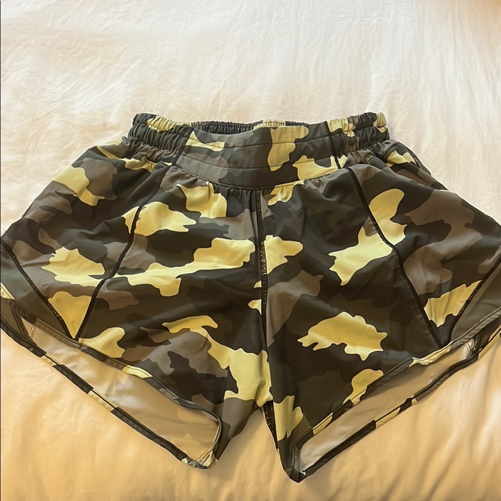 lululemon camo green and yellow shorts     Size 2 4”